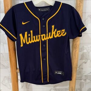 Nike Kids Yelich Milwaukee Navy Brewers Jersey size small